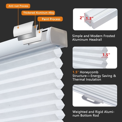 WELLSOURCE Sombras celulares sem fio sem perfuração Blinds de favo de mel apagão para janelas quarto de dormir, escritório fácil de instalar